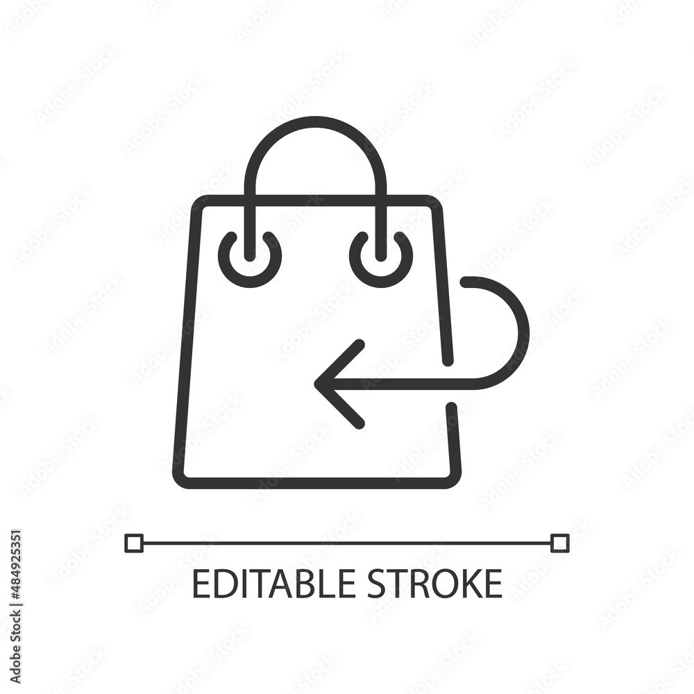 Return policy pixel perfect linear icon. Refund rules. Compensation information. Online shopping. Thin line illustration. Contour symbol. Vector outline drawing. Editable stroke. Arial font used Return policy pixel perfect linear icon. Refund rules. Compensation information. Online shopping. Thin line illustration. Contour symbol. Vector outline drawing. Editable stroke. Arial font used
