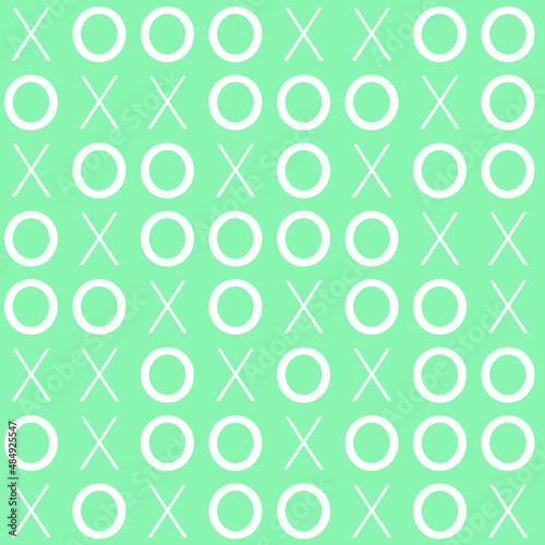 Minimal letter vector pattern. Seamless XO code texture on a light blue background.