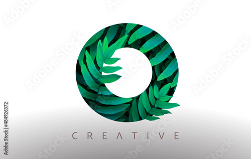 Botanical Green Eco Leaf Letter O Logo Design Icon made from Green Leafs that come out of the Letter.