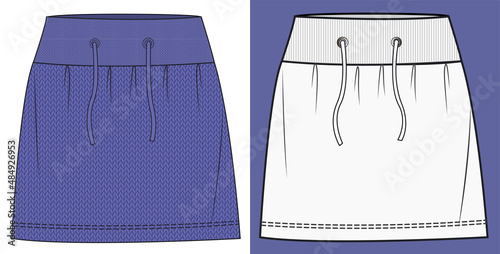 SKIRT fashion flat template. Girl skirt fashion drawing template. Very peri knitted skirt. Lounge wear set fashion flat template.