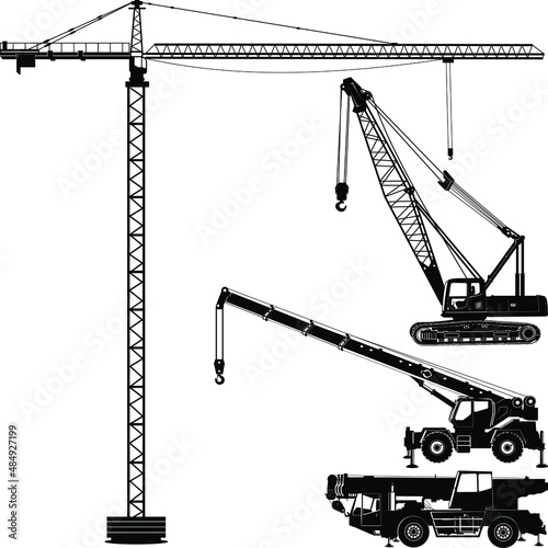 Various types of silhouette Building cranes
