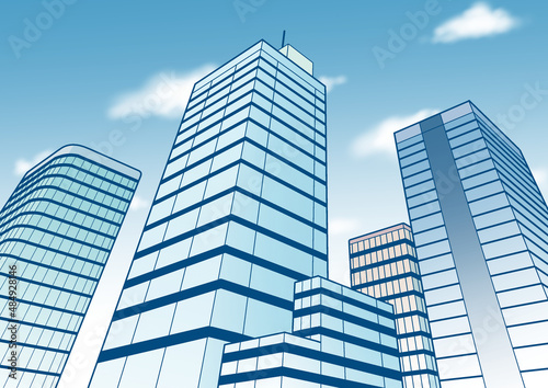 オフィスビル街・高層ビル群のイラスト【都会・近代国家】