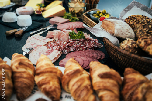 hearty buffet with bread and sausage