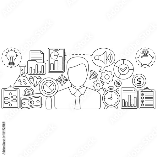 Conceptual linear design illustration of business analyst