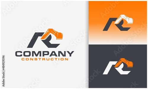 excavator logo with initials letter r