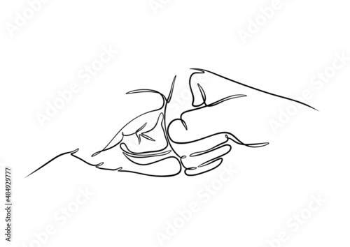 Greeting with fist bump, one line contiguous line vector illustration 