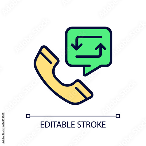 Call back option pixel perfect RGB color icon. Interactive voice system. Automatic calling. Call center. Isolated vector illustration. Simple filled line drawing. Editable stroke. Arial font used