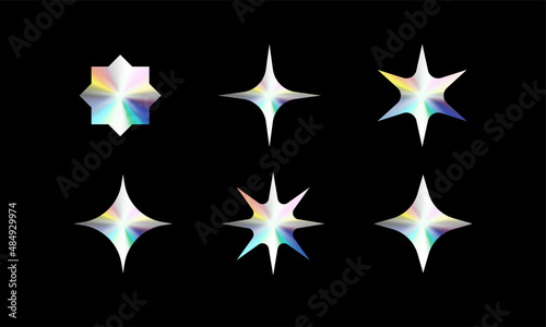 Set of holographic shapes. Holographic stickers collection.