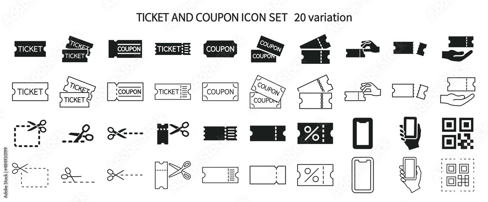 Ticket and coupon icon set - obrazy, fototapety, plakaty 