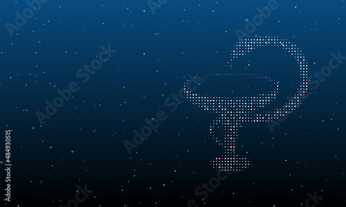 On the right is the medicine symbol filled with white dots. Background pattern from dots and circles of different shades. Vector illustration on blue background with stars
