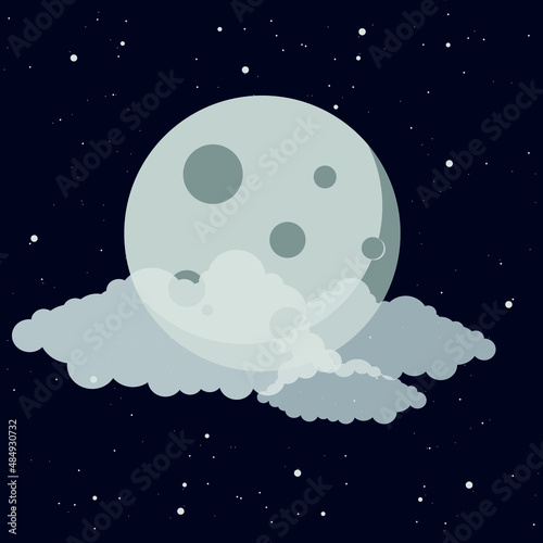 moon starry black sky with clouds. night sky with moon and stars. vector illustration, eps 10.