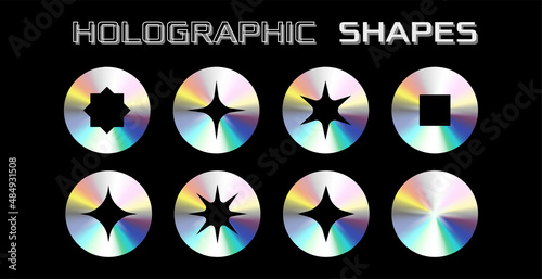 Set of holographic shapes. Holographic stickers collection.