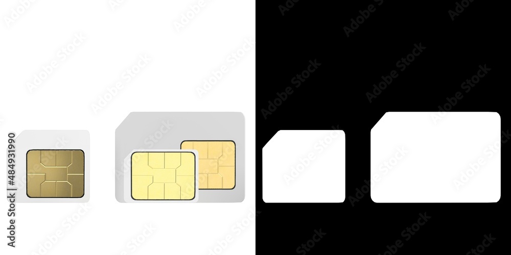 3D rendering illustration of some sim cards 3D rendering illustration of some sim cards