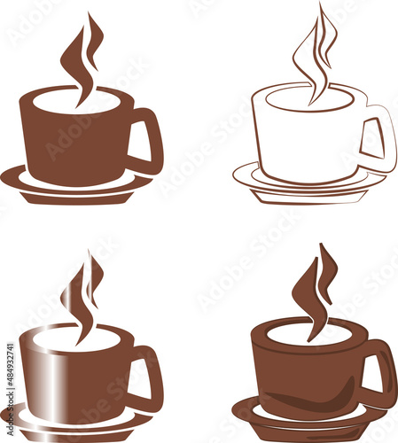 Set of simple logo with tea coffee cup on transparent background