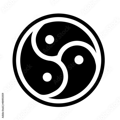 Triskele BDSM hand drawn symbol, icon. Sign subculture illustration. Isolated on white background. Black and white