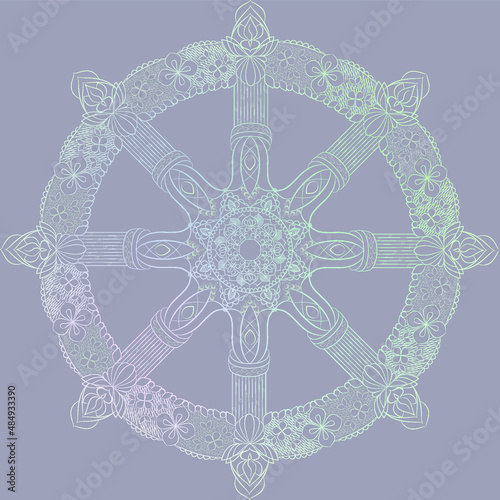 Buddhism dharma and samsara wheel in colorful decoration vector illustration