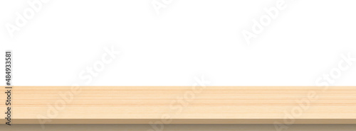 Empty wooden table top isolated on white background for product display montage