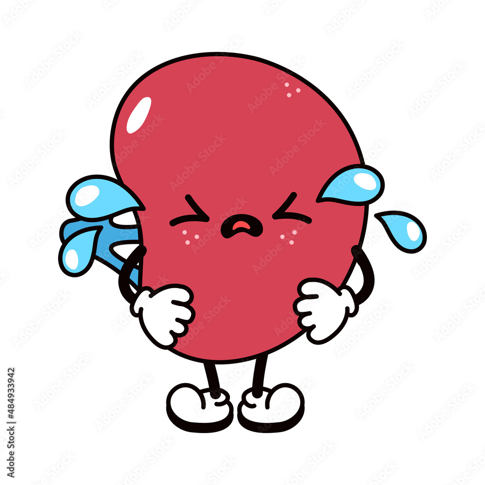 Cute funny crying sad spleen character. Vector hand drawn traditional cartoon vintage, retro, kawaii character illustration icon. Isolated on white background. Cry spleen character concept Cute funny crying sad spleen character. Vector hand drawn traditional cartoon vintage, retro, kawaii character illustration icon. Isolated on white background. Cry spleen character concept