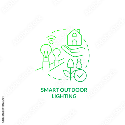 Smart outdoor lighting green gradient concept icon. Gardening innovation abstract idea thin line illustration. Saving money on power. Isolated outline drawing. Myriad Pro-Bold font used