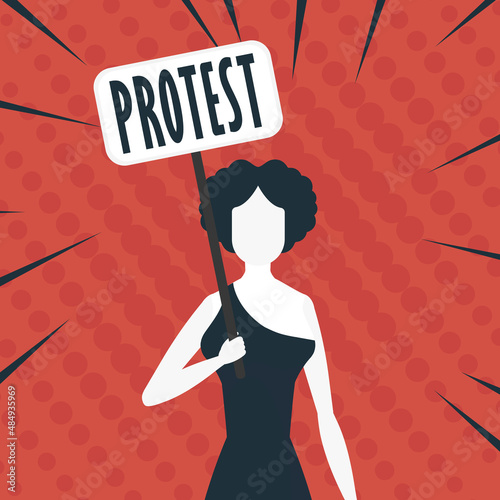 The girl Protests with a transporter in her hands. The concept of protest and public resistance. Vector illustration.