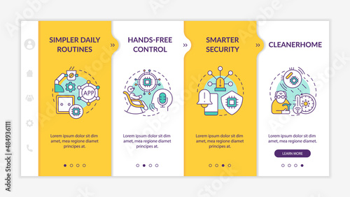 Smart technology advantages for older adults yellow onboarding template. Responsive mobile website with linear concept icons. Web page walkthrough 4 step screens. Lato-Bold, Regular fonts used