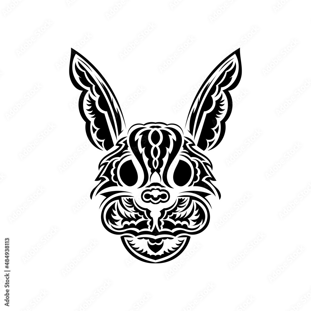 Fototapeta premium Rabbit head in Polynesian style. Isolated symbol of 2023.