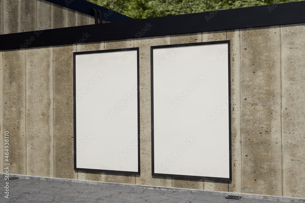 Blank Poster frame / Billboard / Display on an old factory concrete stone wall - Mockup Blank Poster frame / Billboard / Display on an old factory concrete stone wall - Mockup