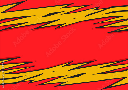 Abstract red background with yellow spikes and zigzag line pattern and with some copy space area