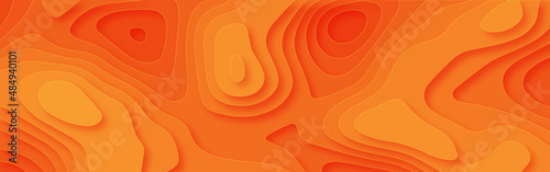 Luxury orange abstract papercut background with 3d geometry circles. Orange paper cut banner with 3D slime abstract background and orange waves layers.	