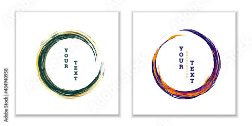 Zen ink circle emblem. Set. Paint strokes. Multi-colored strokes. Design template for the design of banners, posters, booklets, covers, magazines. EPS 10