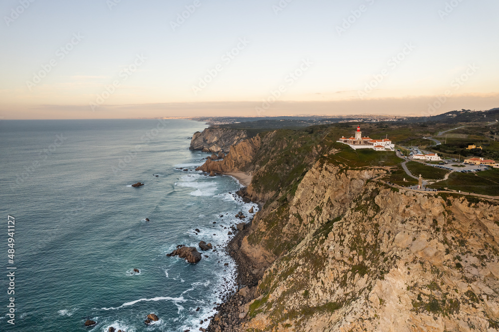 Aerial view of coastline with cliffs, Cabo da Roca, Portugal
