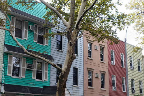 Row of Colorful Residential Buildings in Greenpoint Brooklyn of New York City
