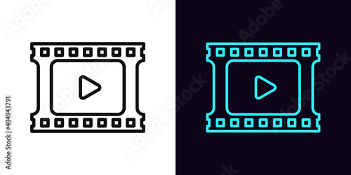 Outline film strip icon, with editable stroke. Movie strip sign, cinema frame pictogram