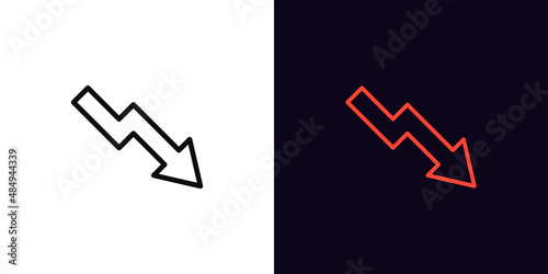 Outline decrease arrow icon, with editable stroke. Decline chart sign, downward arrow pictogram