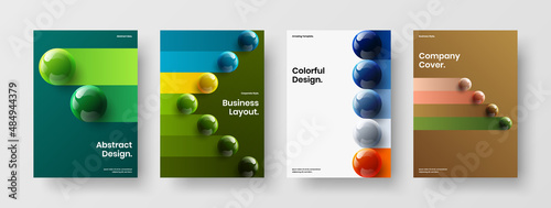 Vivid realistic spheres company brochure concept collection. Multicolored postcard vector design template set.
