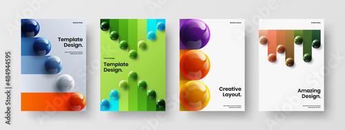 Geometric 3D balls front page layout composition. Premium placard design vector illustration set. © kitka