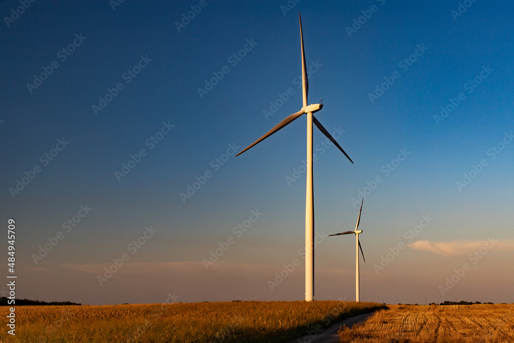 Wind Turbines Farm At sunset