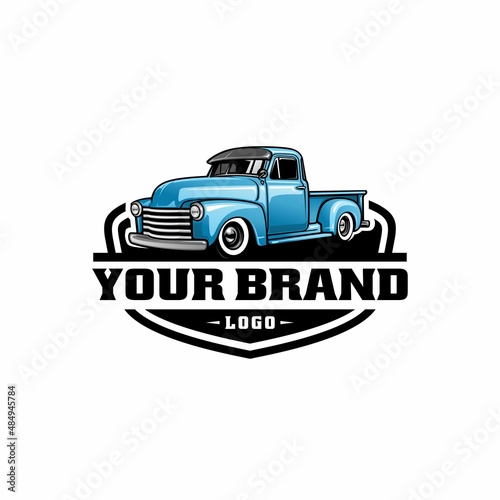 old classic truck, american retro truck illustration logo vector