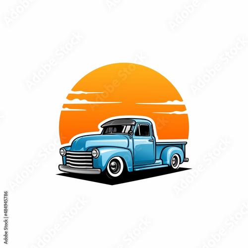 old classic truck, american retro truck illustration logo vector