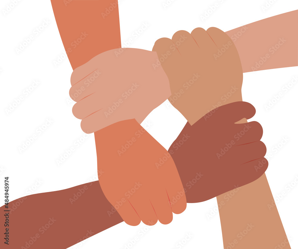 trabajo en equipo. manos entrelazadas. Vector sin fondo