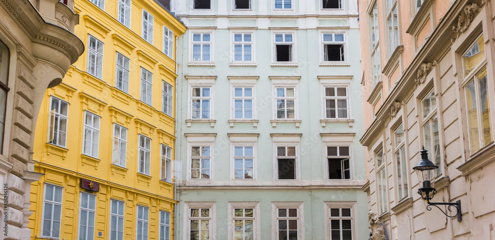 Panorama of colorful apartment building in the center of Vienna, Austria