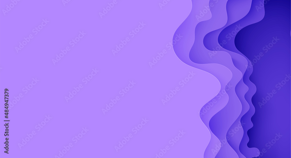 Abstract background in paper cut style. 3d violet and purple colors waves with smooth shadow. Vector illustration with layered curved line shape. Rectangular composition of liquid layers in papercut. Abstract background in paper cut style. 3d violet and purple colors waves with smooth shadow. Vector illustration with layered curved line shape. Rectangular composition of liquid layers in papercut.