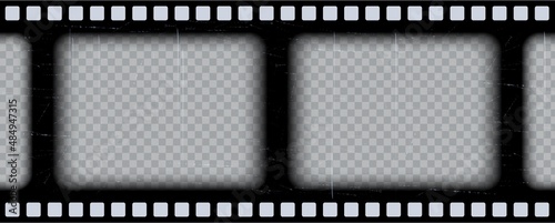 Old black cinematic frame on a transparent background. Vintage video or photo tape. 3d realistic screen in retro style. Antique slide filmstrip template. Vector card illustration