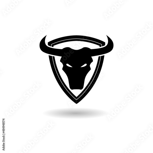 Bull head on shield Icon with shadow