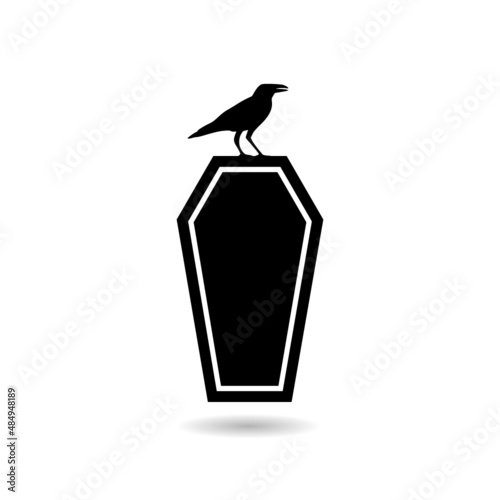 Black raven logo icon with shadow