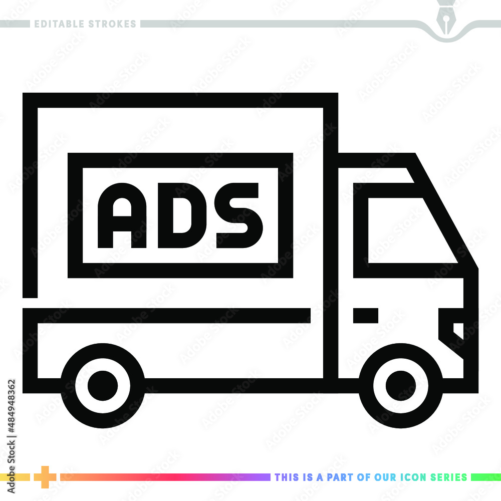 Line icon for truck advertising illustrations with editable strokes. This vector graphic has customizable stroke width. Line icon for truck advertising illustrations with editable strokes. This vector graphic has customizable stroke width.