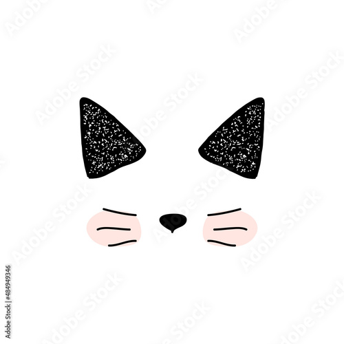 Cats mask for social media, social network, isolated cute doodle. Cat sketch character handmade to Print T-shirts. kids animals. Funny stylish muzzle isolated Pets. vector illustration