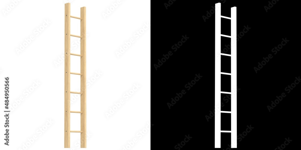 3D rendering illustration of a single straight wood ladder
