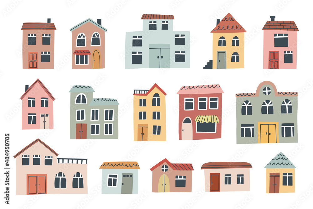 Set of cute houses for nursery design. HAnd drawn vector illustration