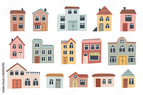 Set of cute houses for nursery design. HAnd drawn vector illustration